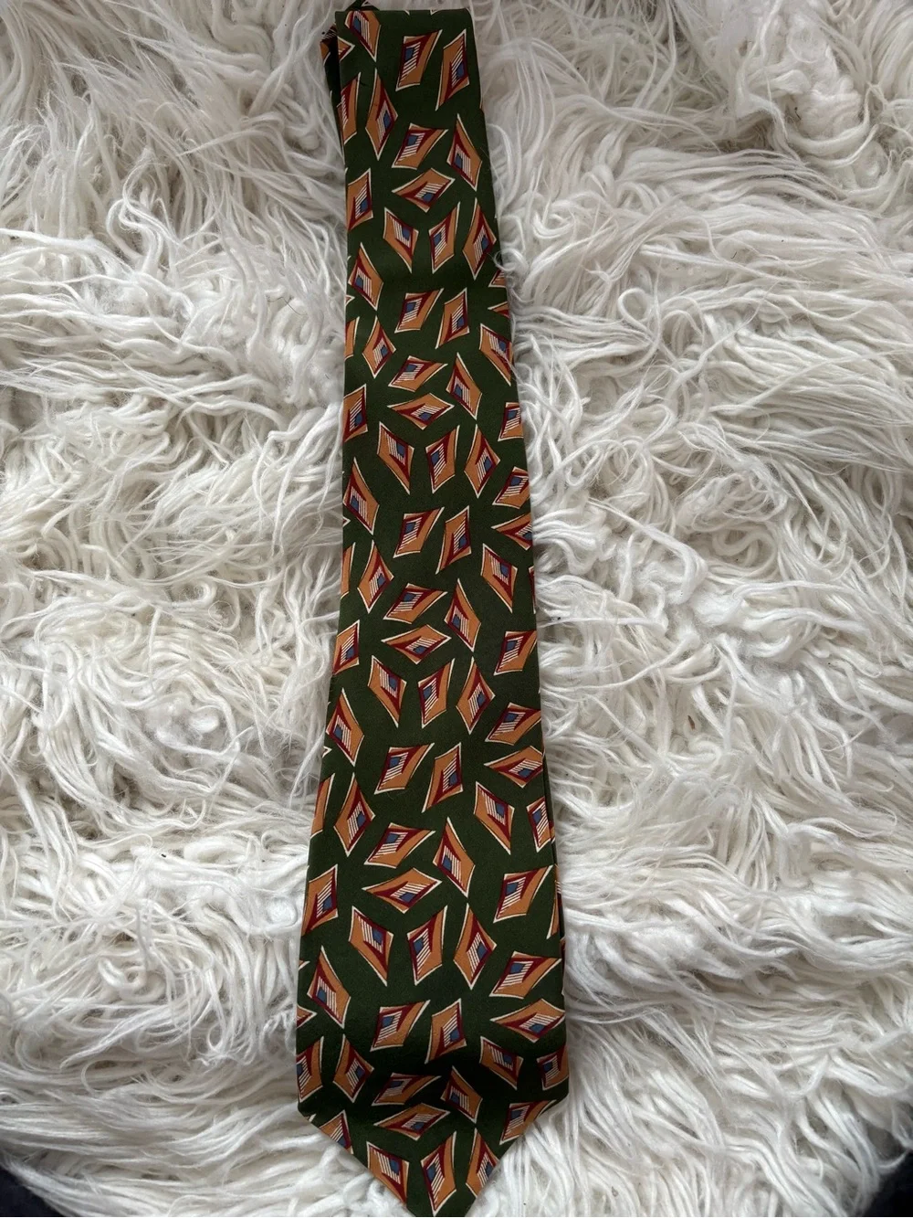 Vintage CHAPS Ralph Lauren Silk Tie Green Geometric USA